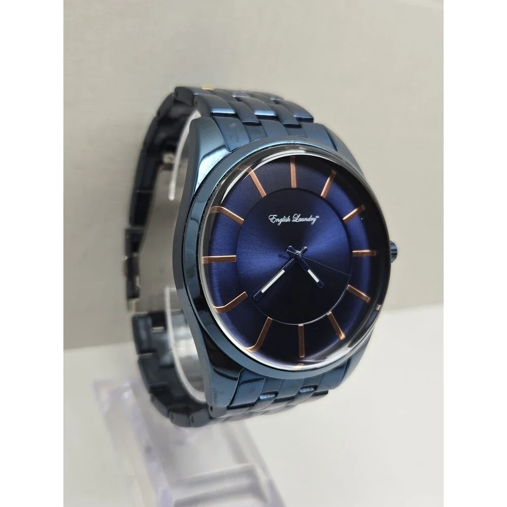 English Laundry EL7957 Mens Blue Rose Gold 45mm Quartz Classic Watch New Battery